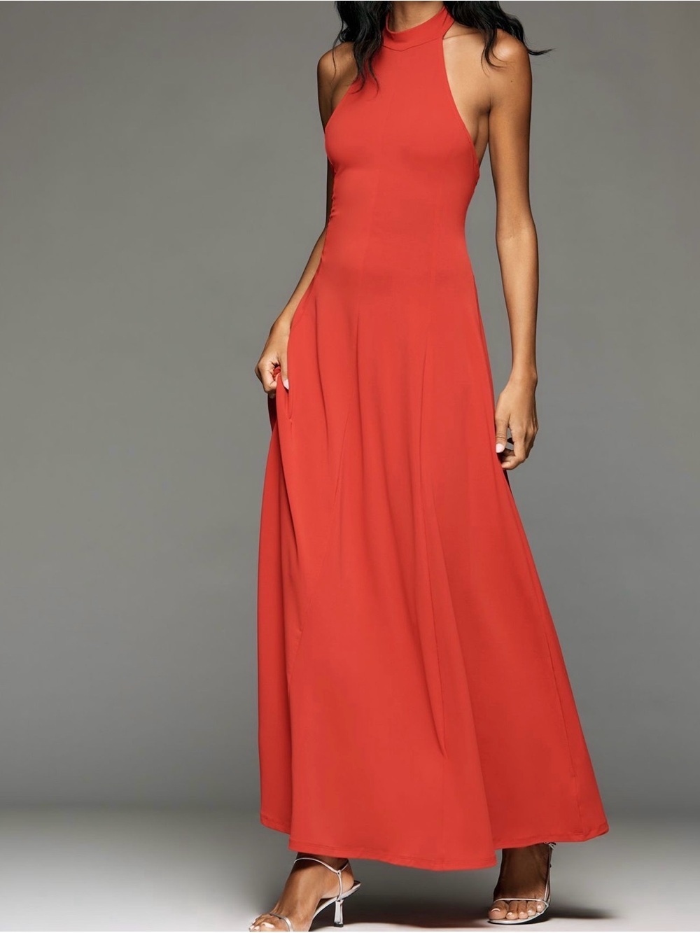 Anthropologie Red Halter Maxi Dress